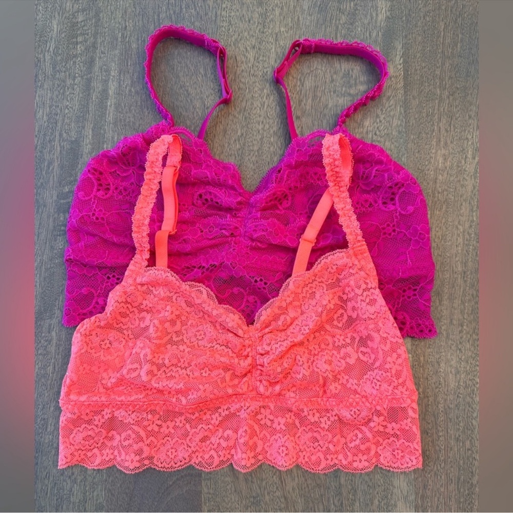 Victoria’s Secret PINK Lace Bralette Bundle Coral Pink Fuchsia (Size Small)